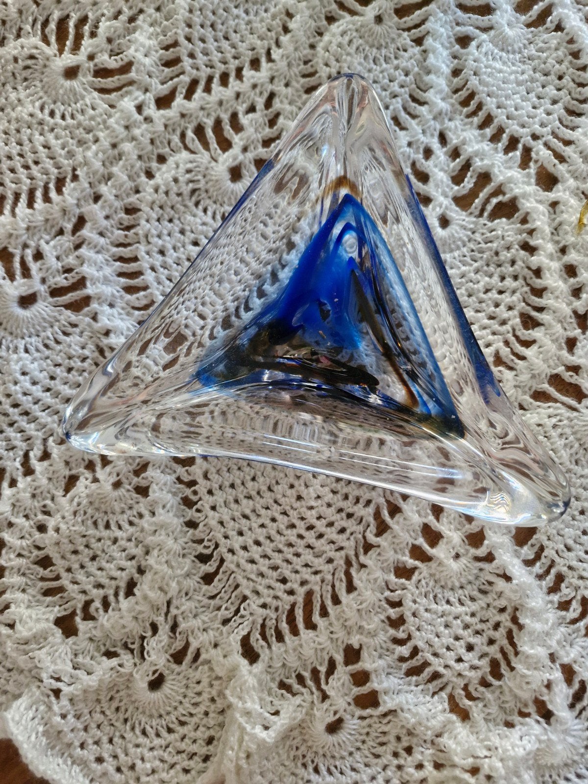 Blauwe Murano glazen asbak, driehoekig, Ophalen of Verzenden