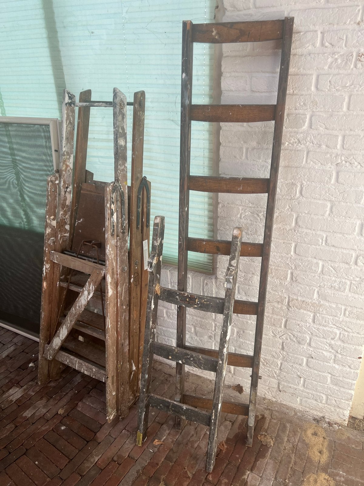 Oude houten ladders en trappen decoratie of fotostudio, Ophalen, Gebruikt, Ladder, 2 tot 4 meter