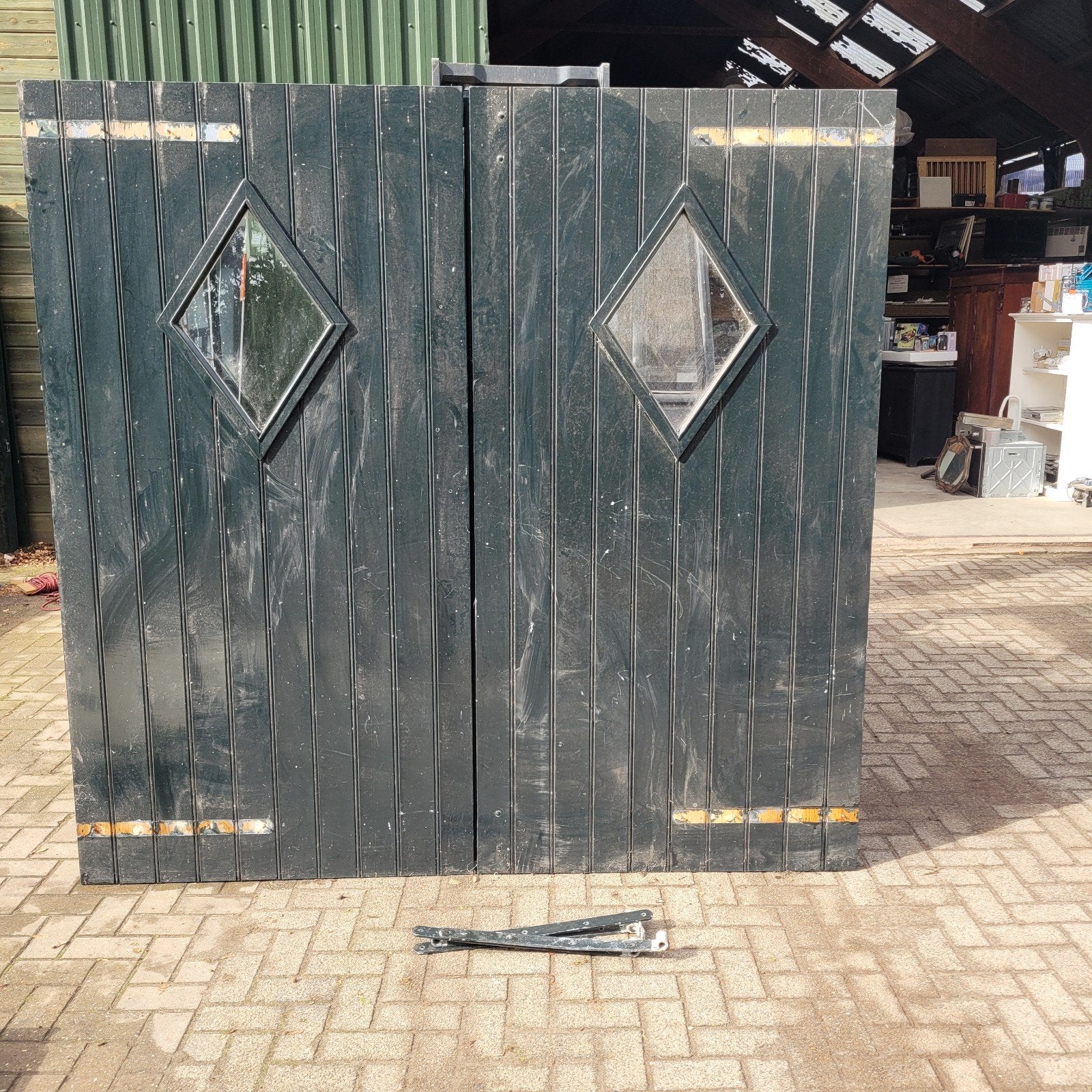 Set dubbele schuur- garage deuren, Ophalen, Gebruikt, Garagedeur, 120 cm of meer