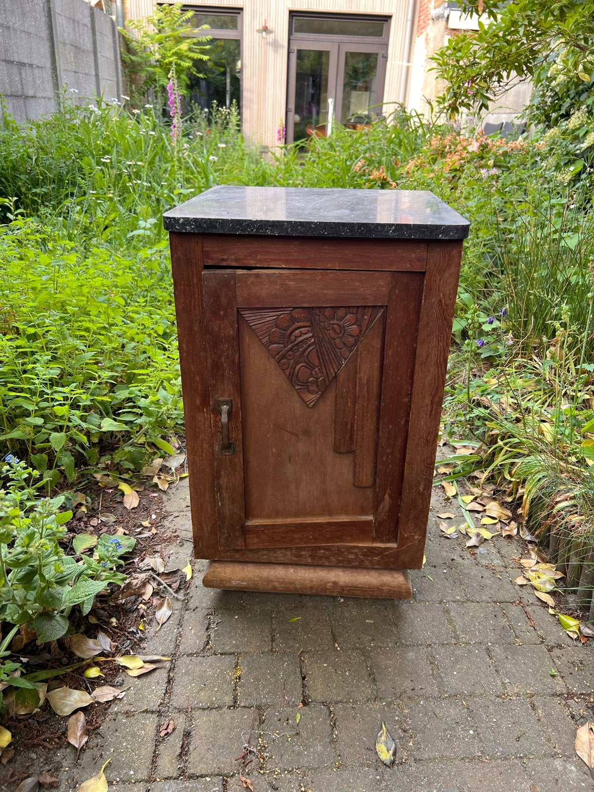 Art Deco Nachtkastje met Marmeren Blad, Ophalen