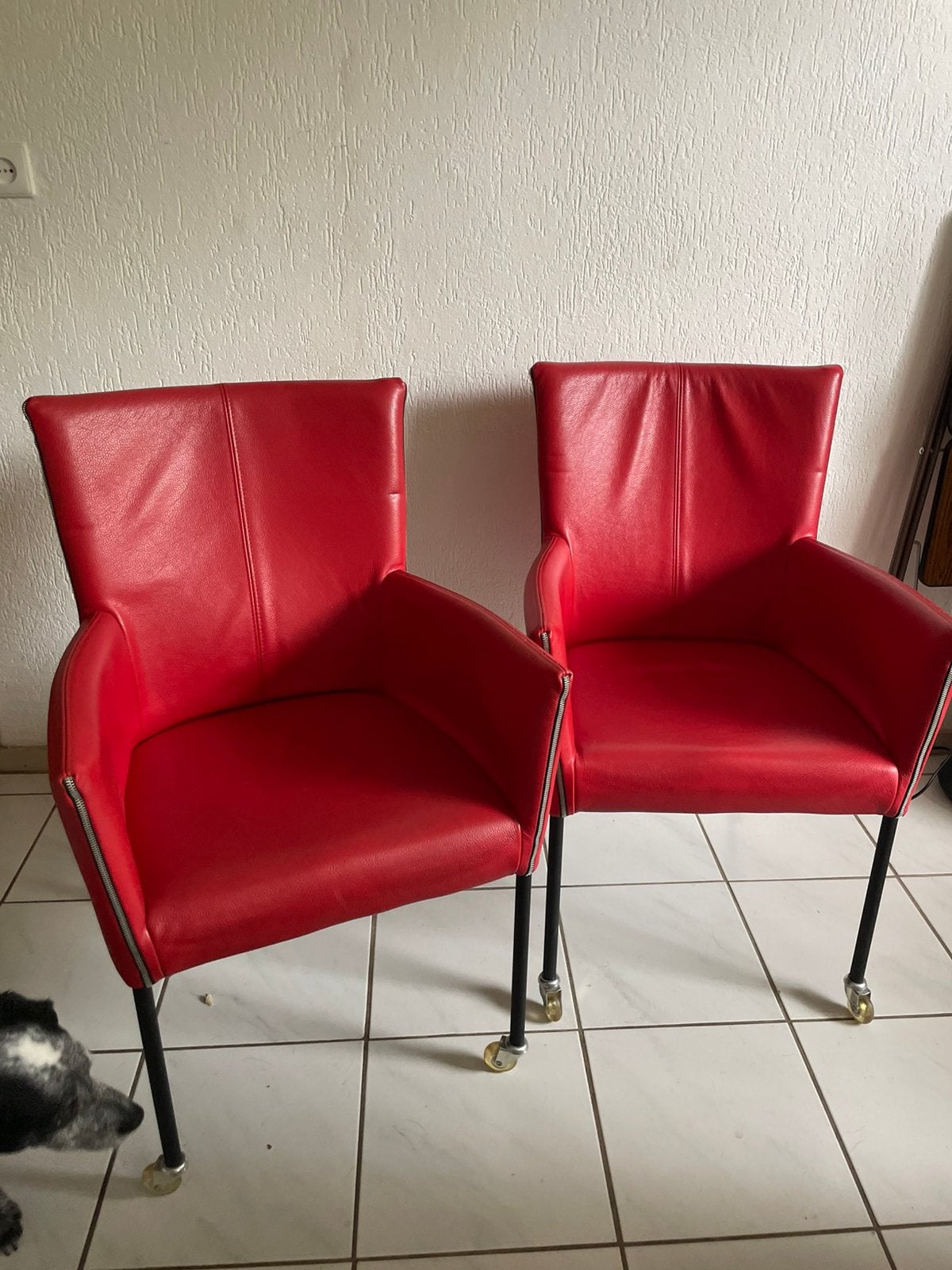 4 rood lederen eetkamerstoelen, Toledo Ducati (?), Ophalen, Leer, Zo goed als nieuw, Vier