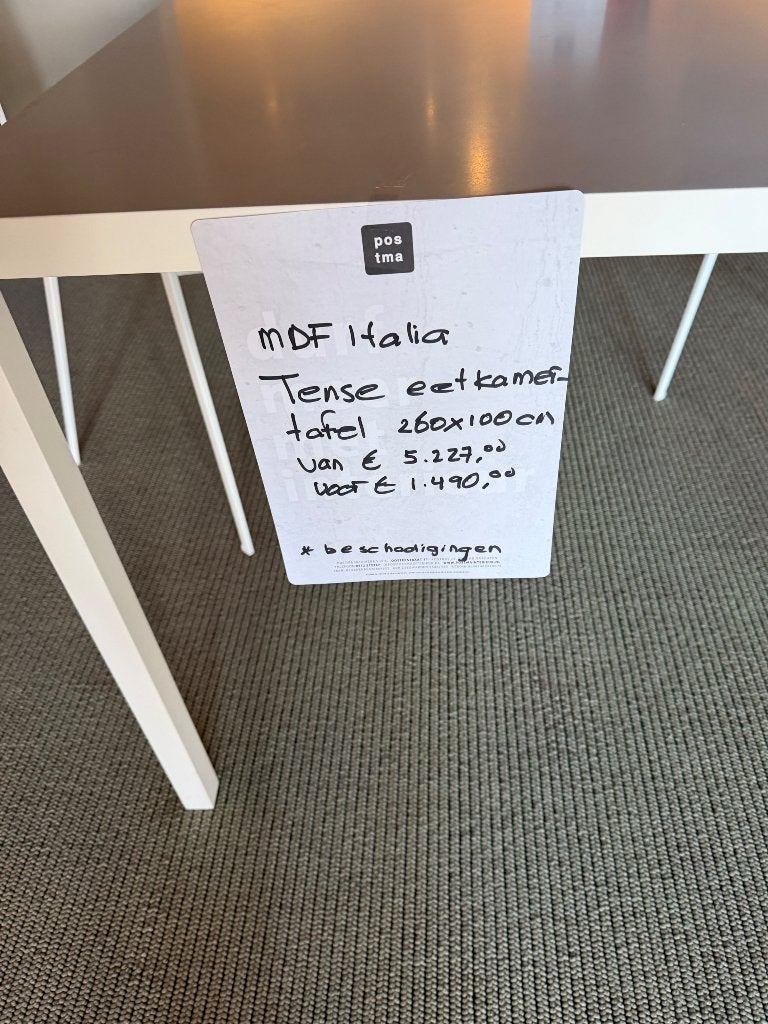 MDF Italia Tense table white himax 260 x 100 cm., Ophalen, Kunststof, Gebruikt, 100 tot 150 cm