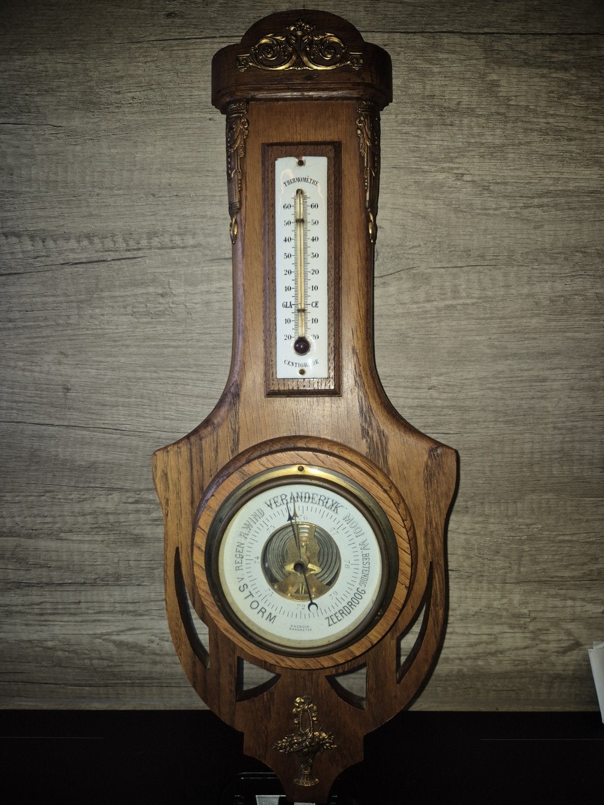 Vintage Barometer en Thermometer - Hout en Messing, Ophalen of Verzenden