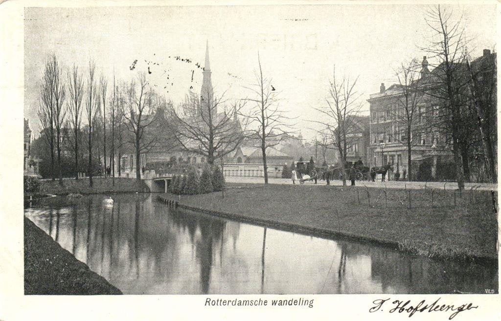 Rotterdamsche wandeling - stadsgezicht - volk paard koets -, Ophalen of Verzenden, Voor 1920, Gelopen, Zuid-Holland