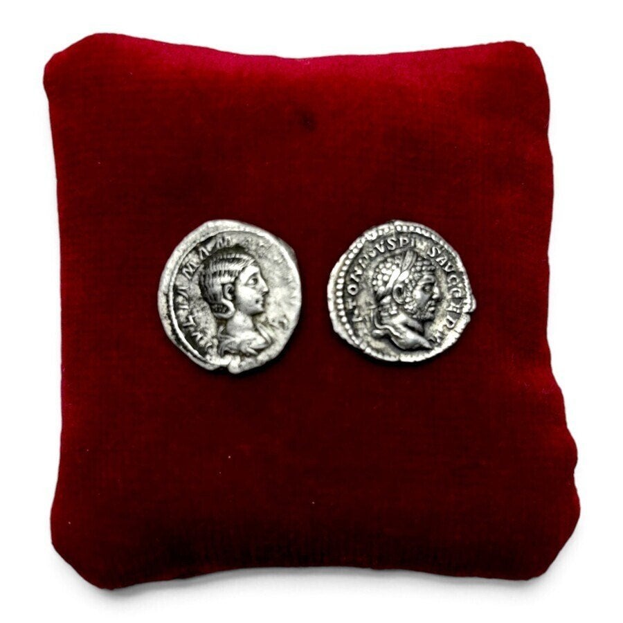 Lot van twee Romeins zilveren munten Caracalla, Julia Mamaea, Ophalen of Verzenden, Zilver