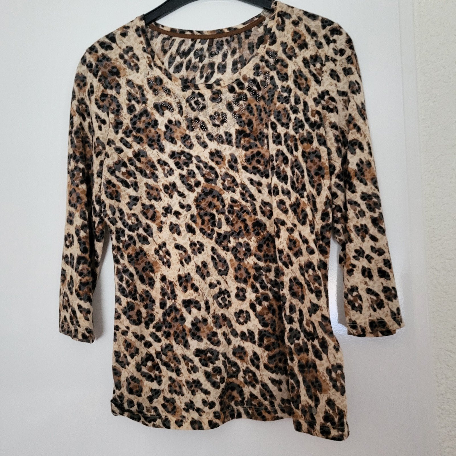 Gerry Weber Luipaardprint Shirt Dames met Glitters, Maat 38/40 (M), Bruin, Ophalen of Verzenden, Lange mouw