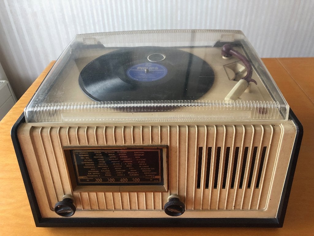 Vintage radiogrammofoon Philips HX347A bakeliet ca 1955, Ophalen, Gebruikt, Radio