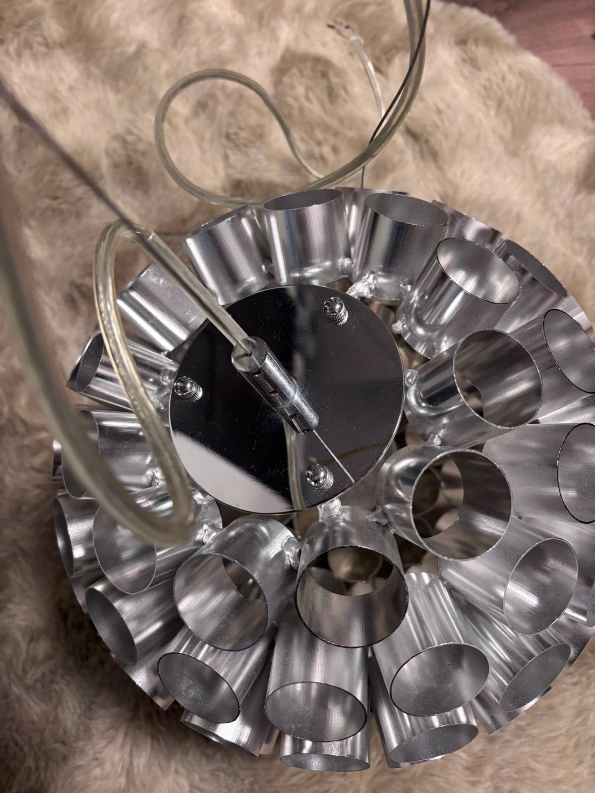 Moderne hanglamp met metalen buisjes, Ophalen, Gebruikt, Metaal, E27 (groot)