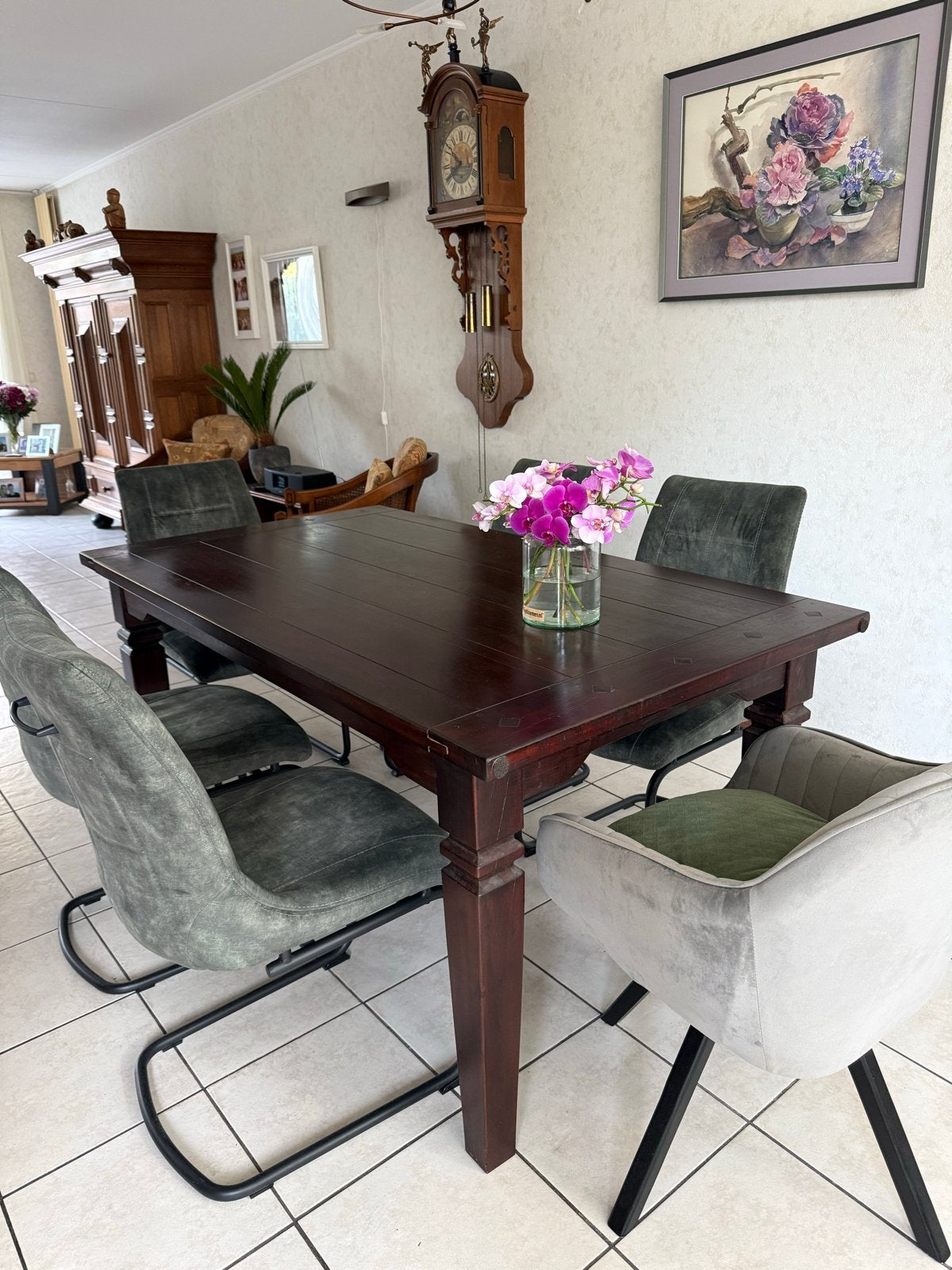 Eikenhouten eettafel met twee verlengstukken, Huis en Inrichting, Tafels | Eettafels, Ophalen, Gebruikt, 50 tot 100 cm, 150 tot 200 cm