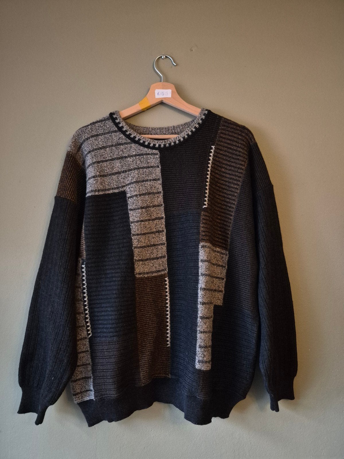 Vintage Man's Trui - Grijs/Zwart/Bruin - Maat 52/54, Maat 52/54 (L), Grijs, Gedragen, Man's