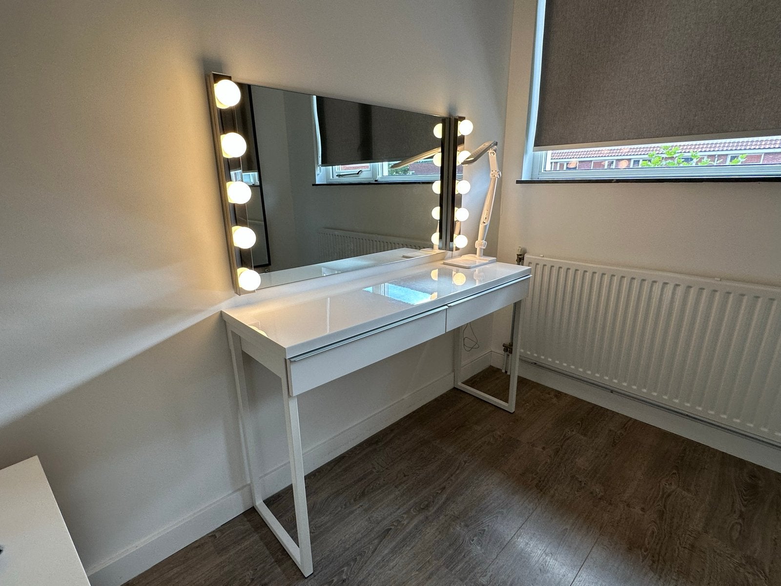 Make-up tafel met spiegel en verlichting 120x40cm, Ophalen, Zo goed als nieuw, Kunststof, 100 tot 150 cm