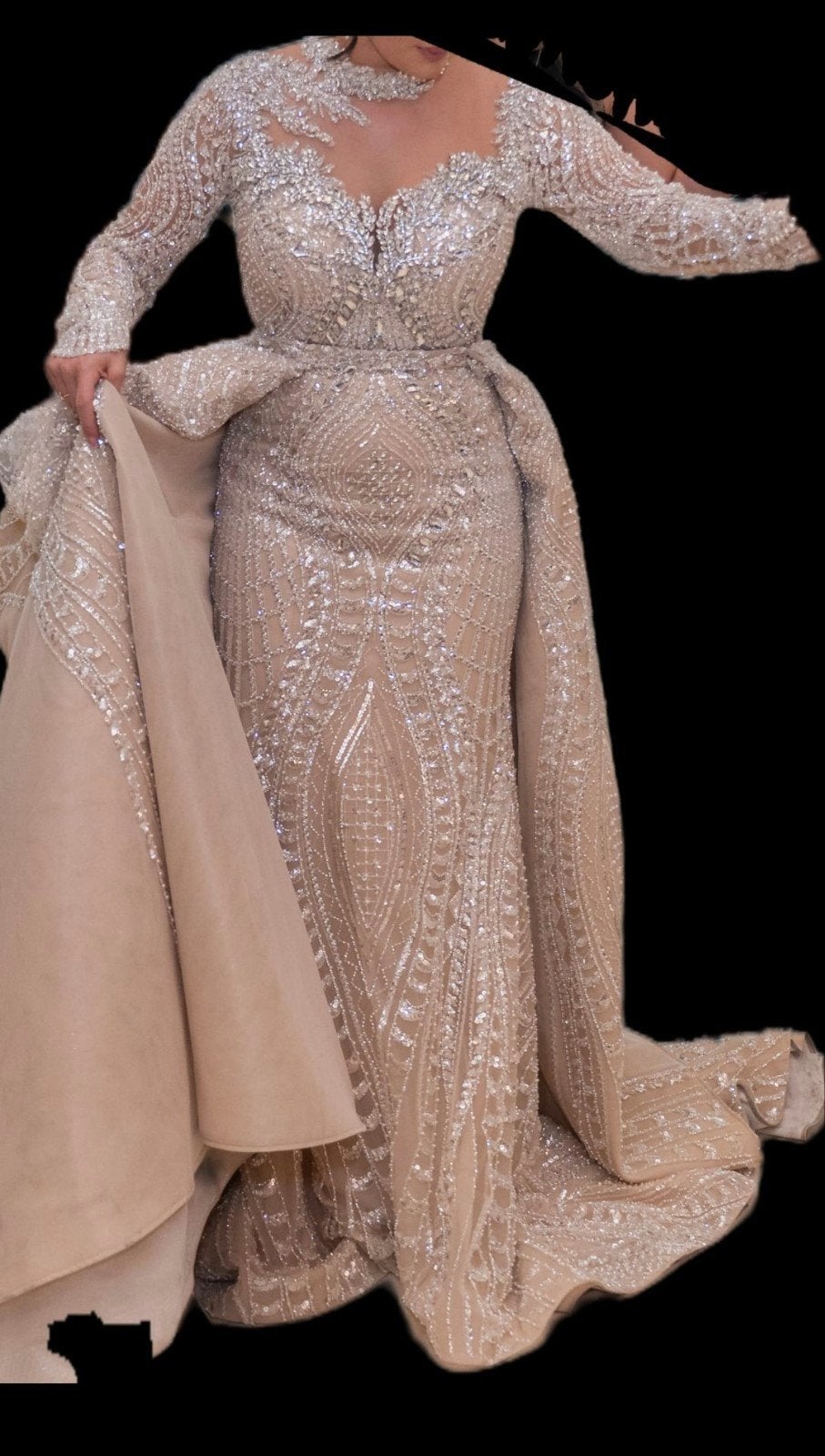 Prachtige verlovingsjurk met stenen en sluier 2 delig, Ophalen, Zo goed als nieuw, Beige, Accessoires