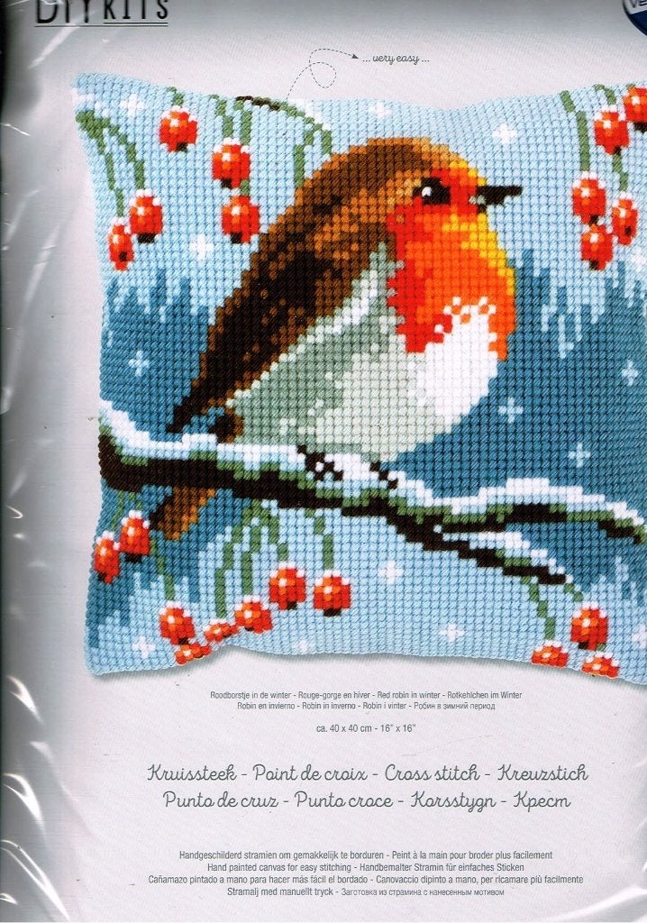 Cado vervaco borduurpakket kussen, ROODBORSTJE IN DE WINTER, Ophalen of Verzenden, Nieuw, Handborduren, Borduurpakket