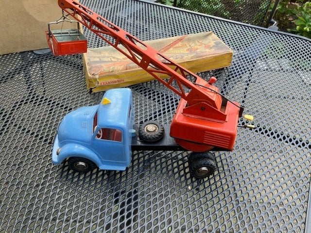 Blikken MS Seidel Kranwagen 1208/5 50-60er jaren € 75,00, Antiek en Kunst, Antiek | Speelgoed, Ophalen of Verzenden