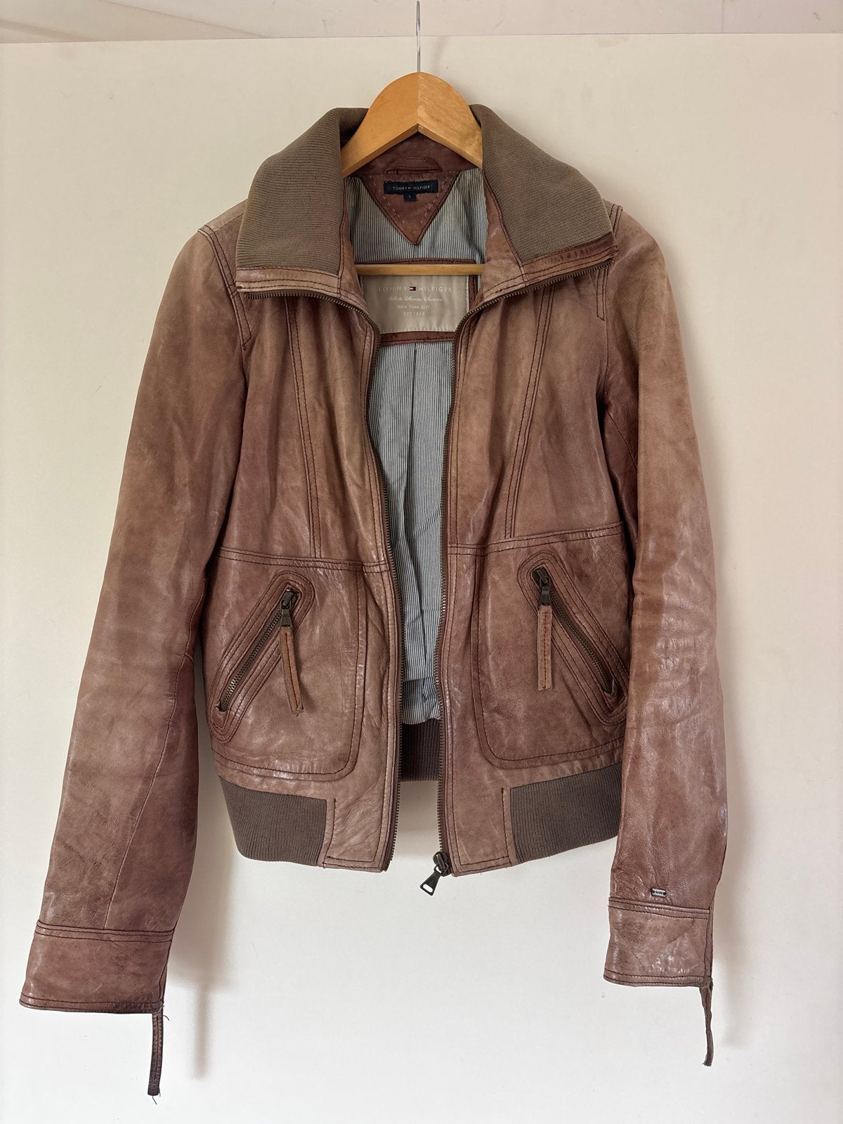 Tommy Hilfiger Leren Bomberjack - Maat S, Ophalen, Gedragen, Maat 36 (S), Bruin