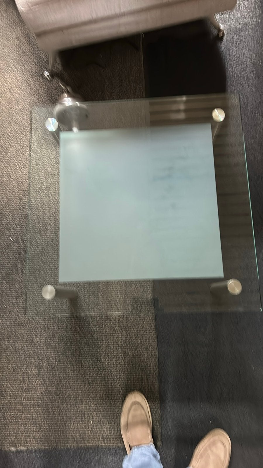 Vierkante glazen hoektafel - 70x70x32 cm, Huis en Inrichting, Tafels | Salontafels, Ophalen, Gebruikt, Vierkant, 50 tot 100 cm