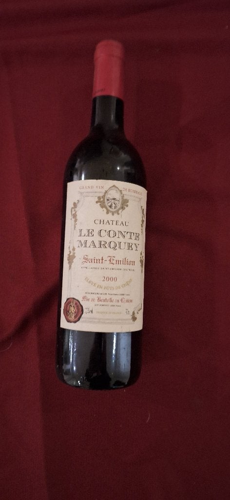 Château Le Conte Marquey, 2000, Saint-Émilion, 1 fles, Frankrijk, Ophalen of Verzenden, Zo goed als nieuw, Rode wijn