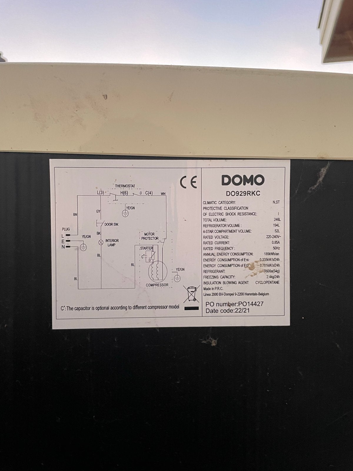 Domo DO929RKC Retro Koelkast met Vriezer - Crème, Gebruikt, 200 liter of meer, 60 cm of meer, Met aparte vriezer