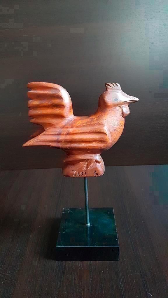 Art deco abstract houten beeld op marmeren sokkel, Antiek en Kunst, Ophalen of Verzenden