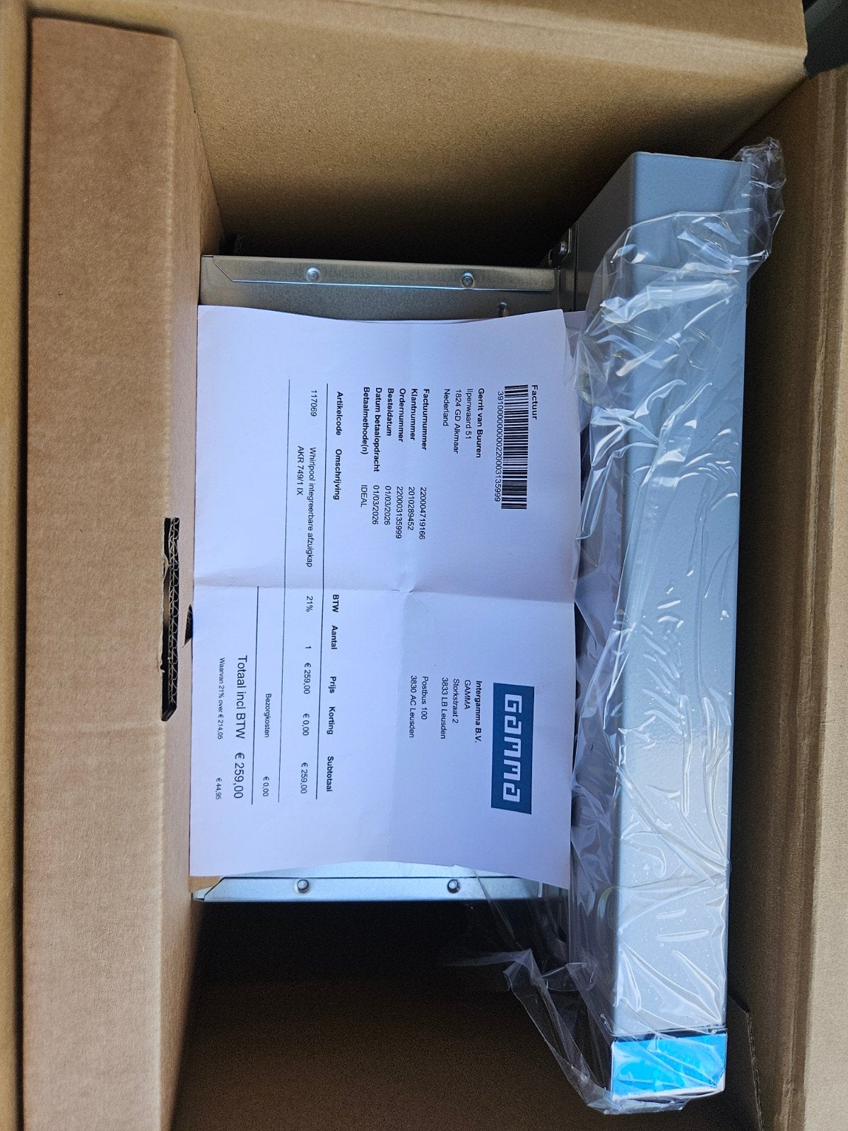 Nieuwe Whirlpool Geïntegreerde Afzuigkap AKR 749/1 IX, Ophalen