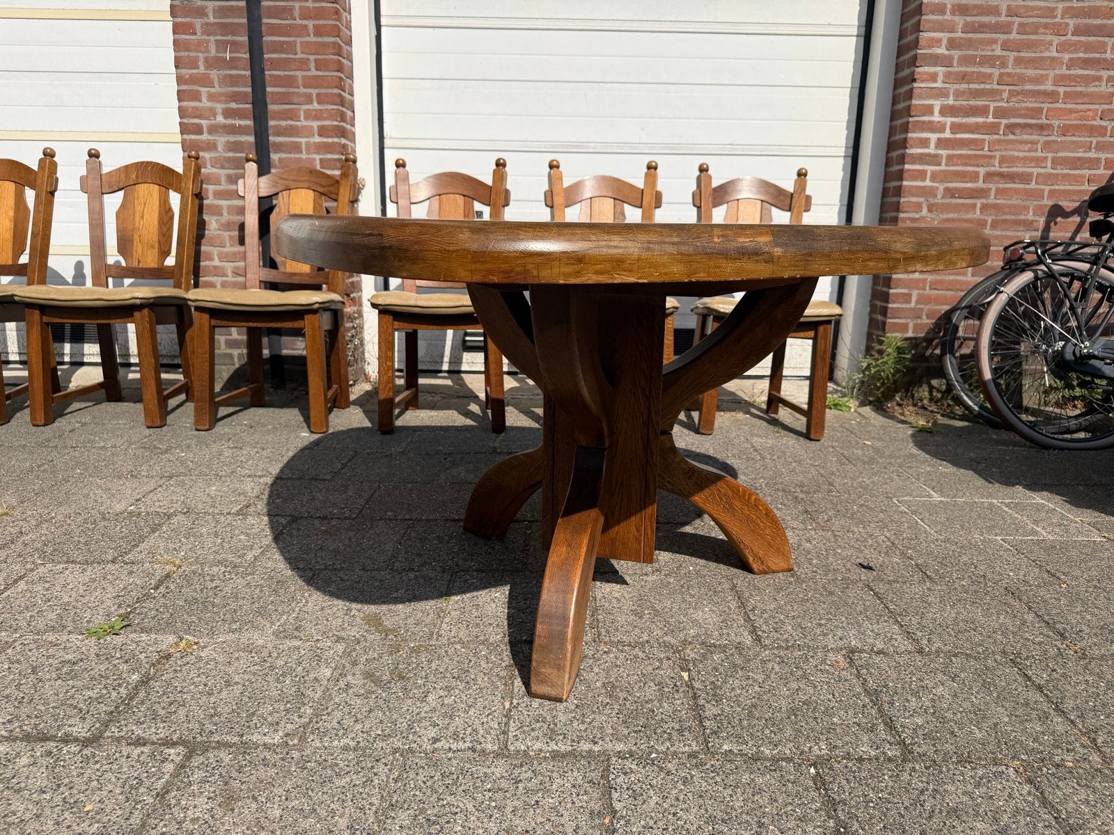 Unieke, zware eiken houten tafel zonder stoelen, Huis en Inrichting, Tafels | Eettafels, Ophalen, Gebruikt, 100 tot 150 cm, .