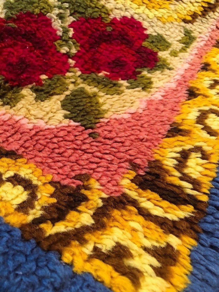 Handgeknoopt tapijt  vloerkleed wol vintage klassiek, Gebruikt, Geel, 200 cm of meer, Ophalen of Verzenden