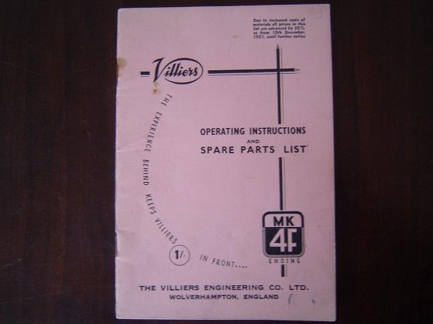 Villiers MK4F 1952 98cc instruction / parts manual, Motoren, Ophalen of Verzenden, Overige merken