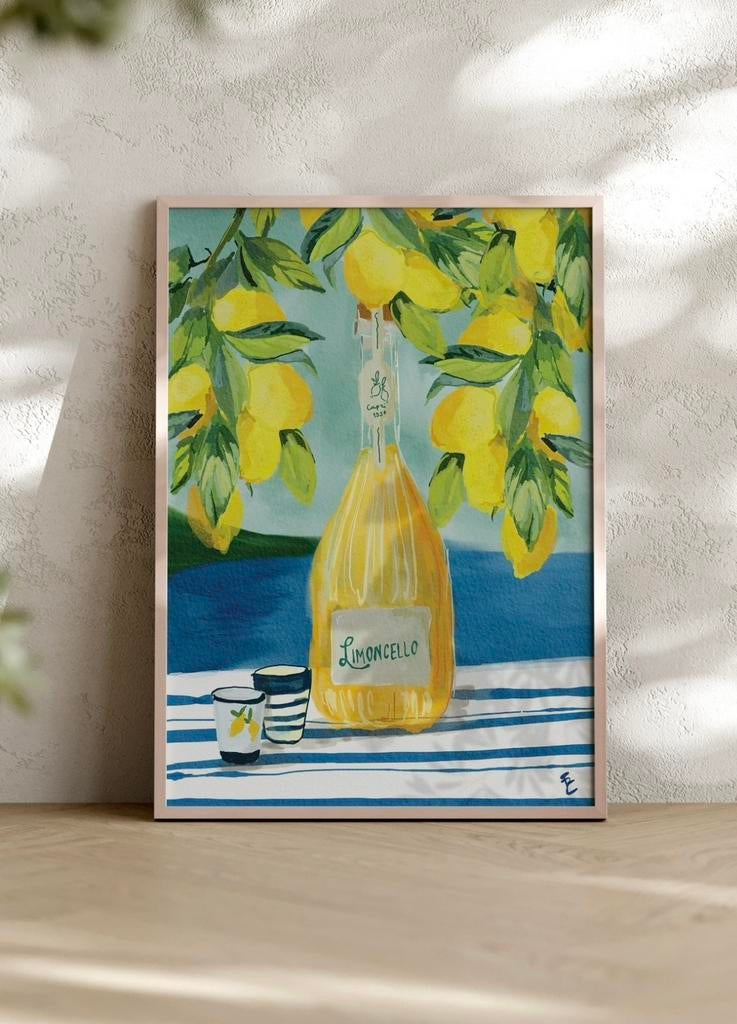 Limoncello Art Print A4 – Mediterrane Wanddecoratie, Ophalen of Verzenden, Nieuw