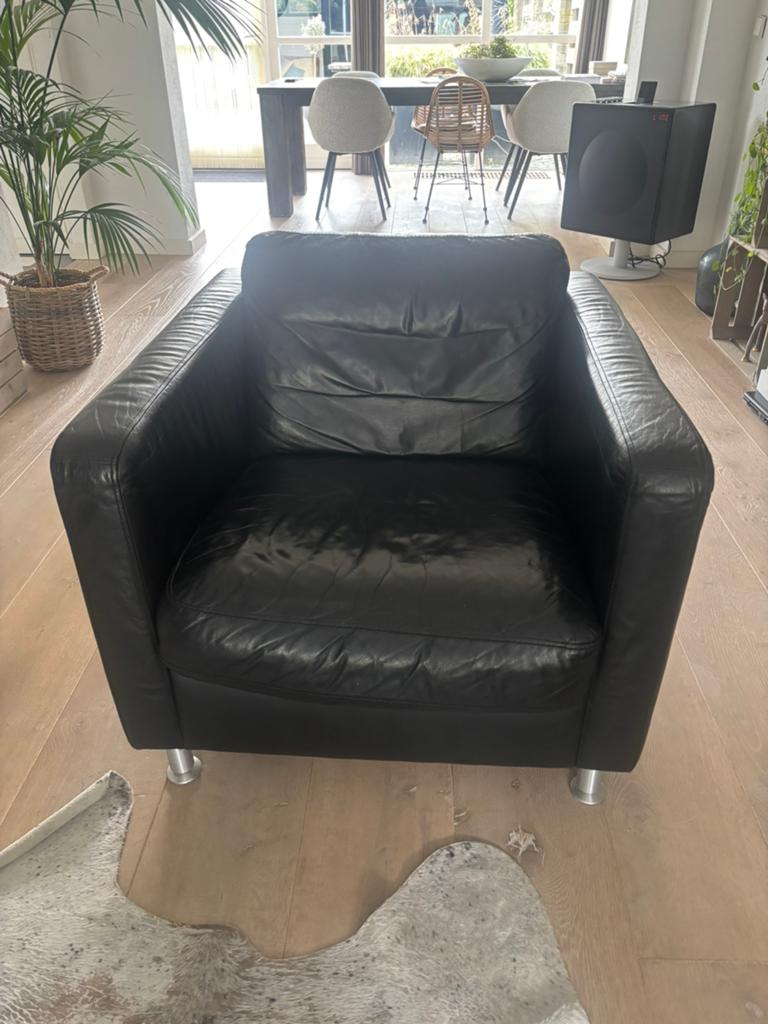 Zwart leren fauteuil merk Machalke&Machalke, Huis en Inrichting, Fauteuils, Ophalen, Gebruikt, 75 tot 100 cm, Leer