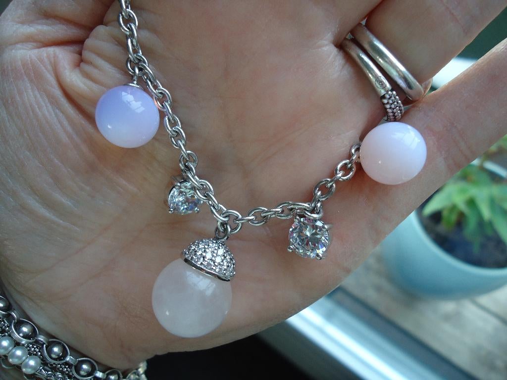 mooie echt zilveren tisento ketting met licht roze bolletjes, Ophalen of Verzenden, Zo goed als nieuw, Roze, Zilver