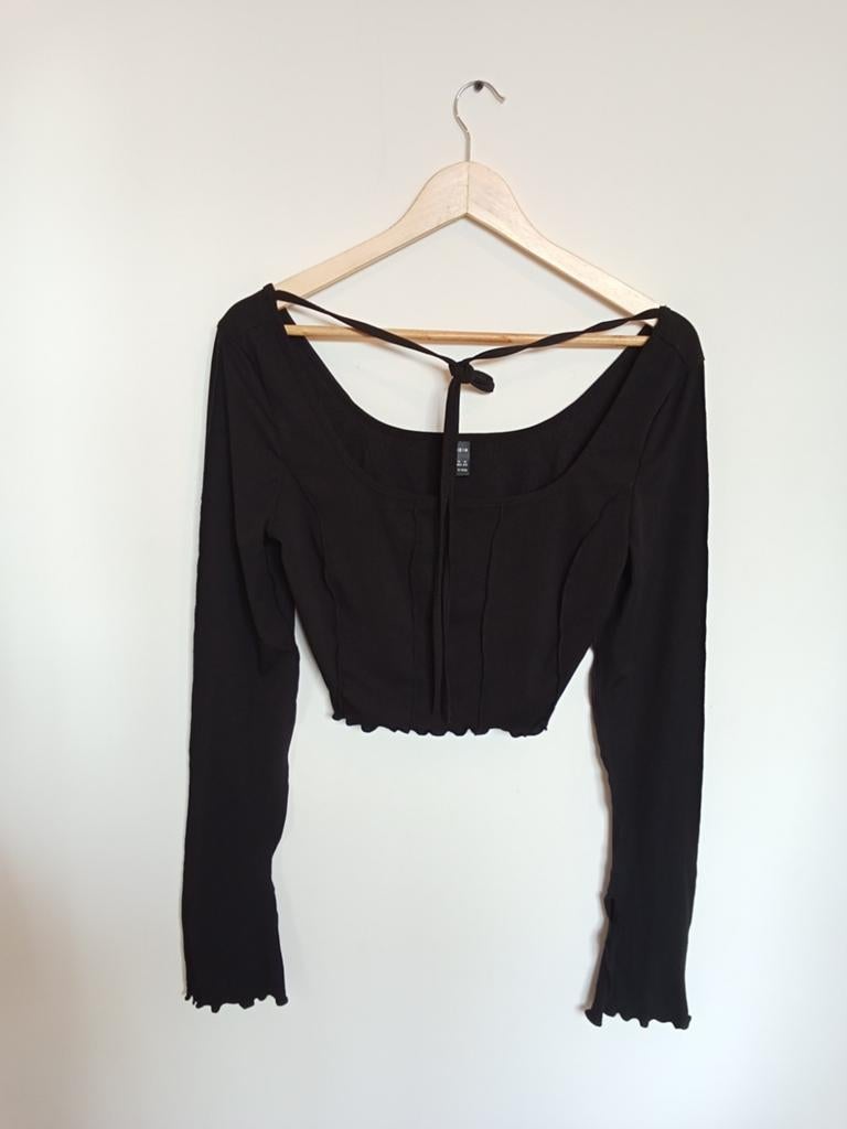 Zwart crop top shirt met lange mouwen - Shein, Zwart, Maat 42/44 (L), Ophalen of Verzenden, Zo goed als nieuw