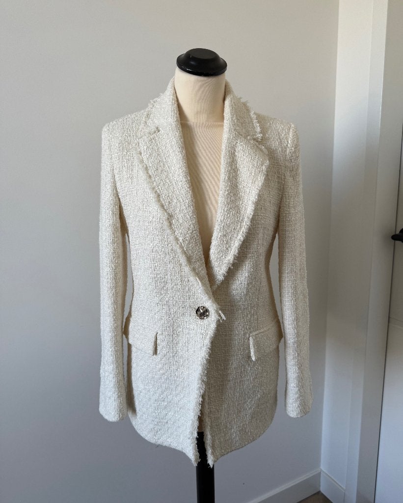 Heel goed wit tweed Mango Woman blazer jasje colbert S 36, Mango, Beige, Ophalen of Verzenden, Zo goed als nieuw