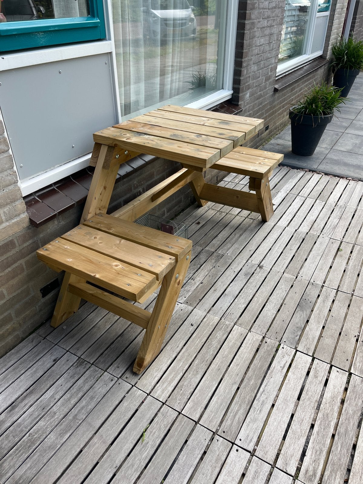 Houten picknicktafel, Tuin en Terras, Picknicktafels, Gebruikt, Rechthoekig, Hout, Ophalen