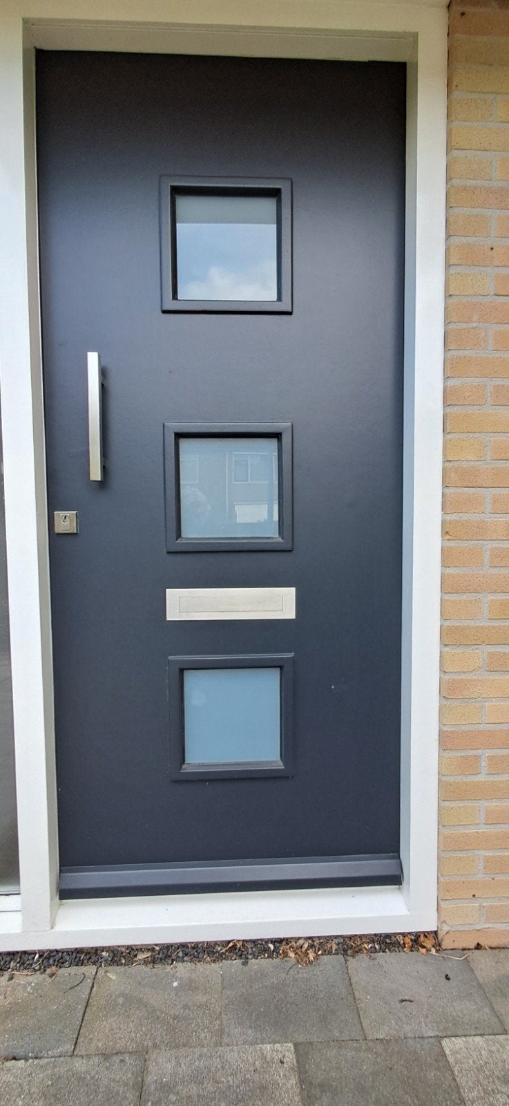 Moderne Buitendeur met Glas, Brievenbus,slot,deurgreep, Ophalen, 80 tot 100 cm, Glas, 200 tot 215 cm