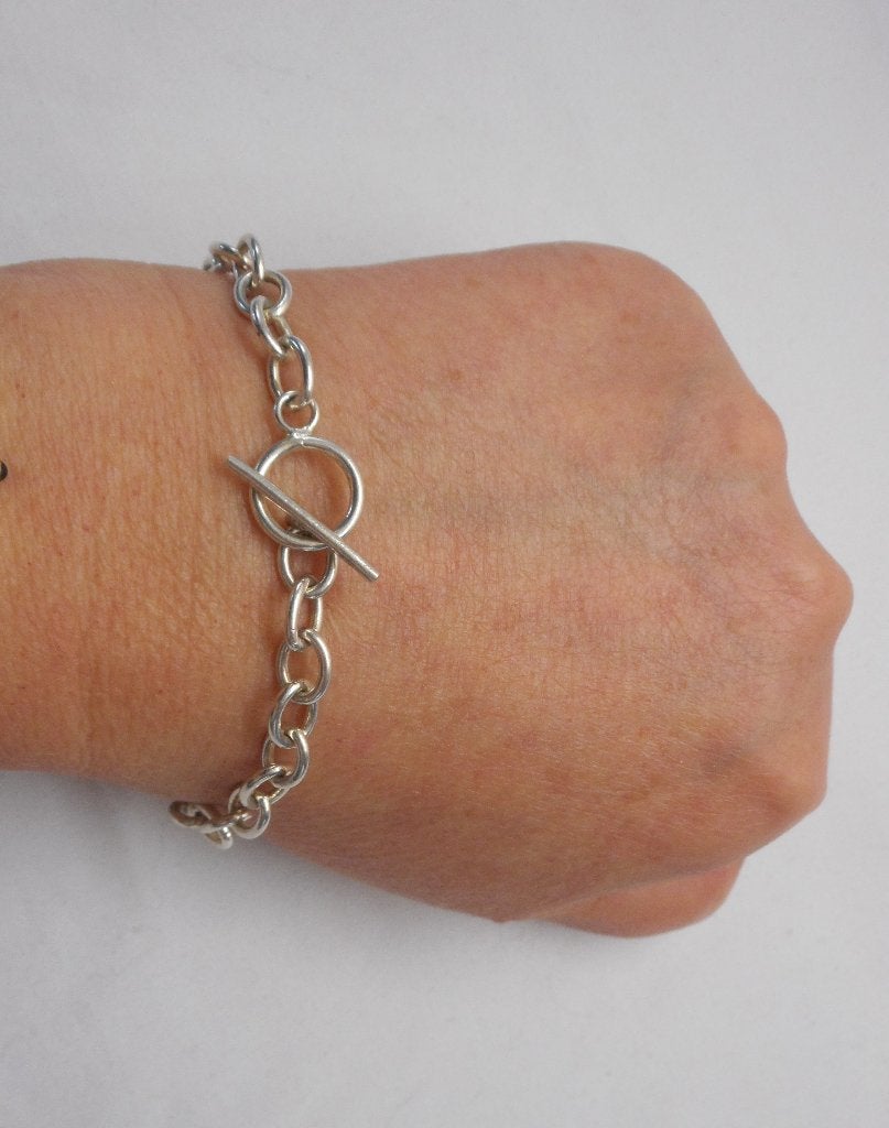 Zilveren schakel armband met staaf slot nr.1316