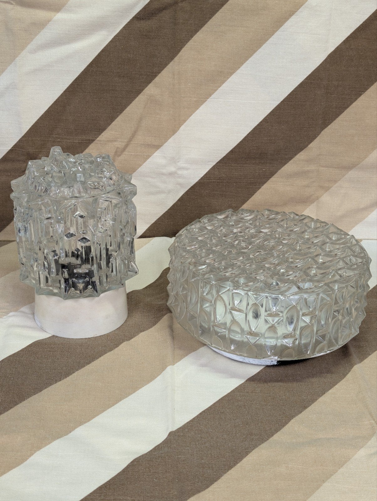 Vintage glazen plafondlampen - set van 2, Huis en Inrichting, Lampen | Plafondlampen, Ophalen of Verzenden, Gebruikt, Glas, Vintage, Retro