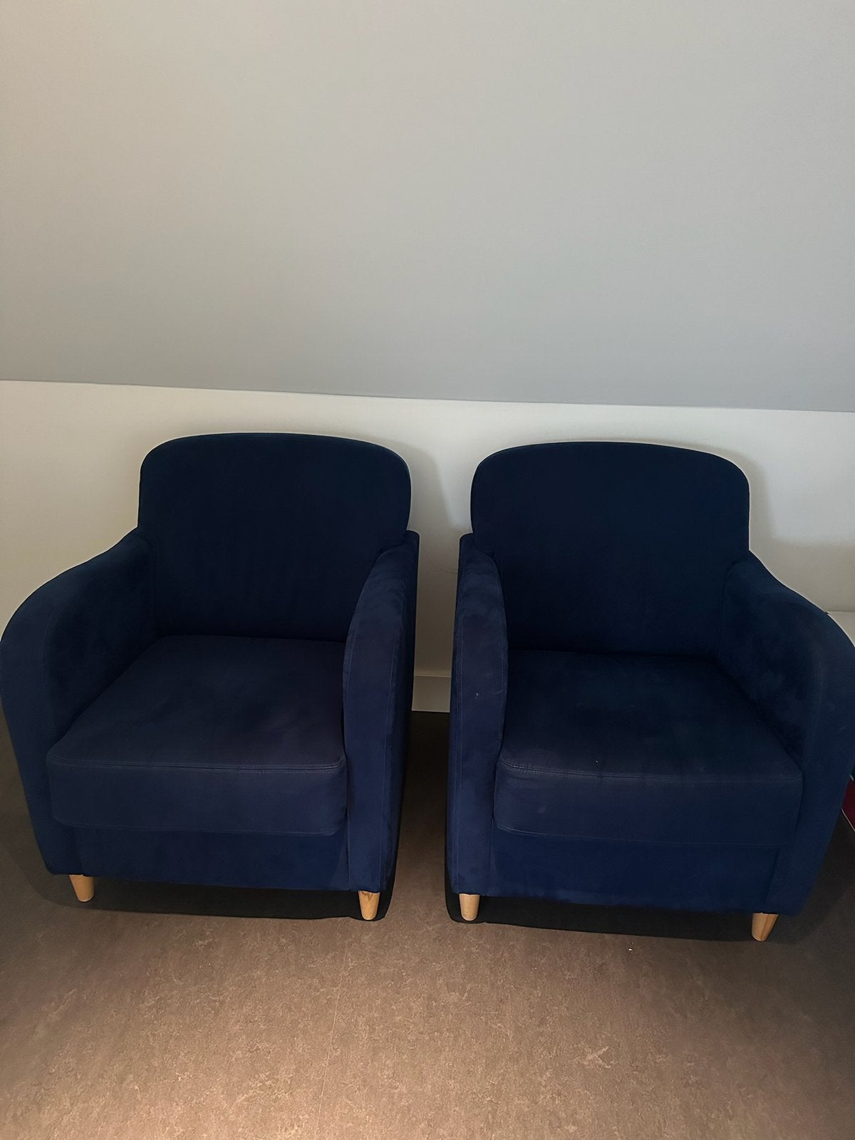 Blauwe fauteuils 2 stuks, Ophalen, 75 tot 100 cm, Zo goed als nieuw, Stof