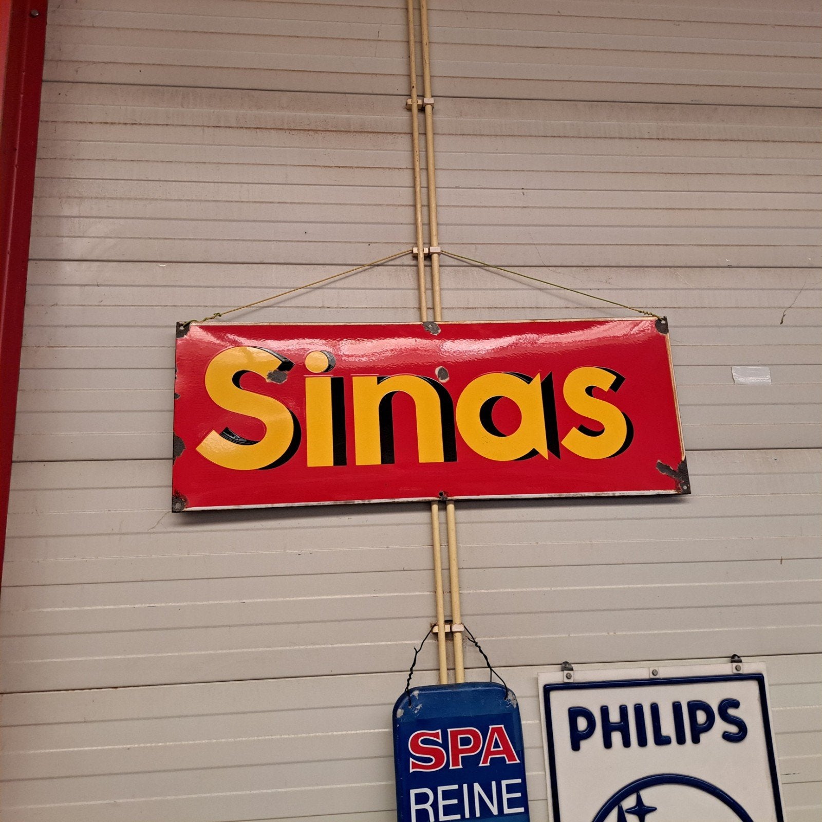 Sinas emaille reclamebord Langcat Bussum, Verzamelen, Merken en Reclamevoorwerpen, Gebruikt, Reclamebord, Ophalen