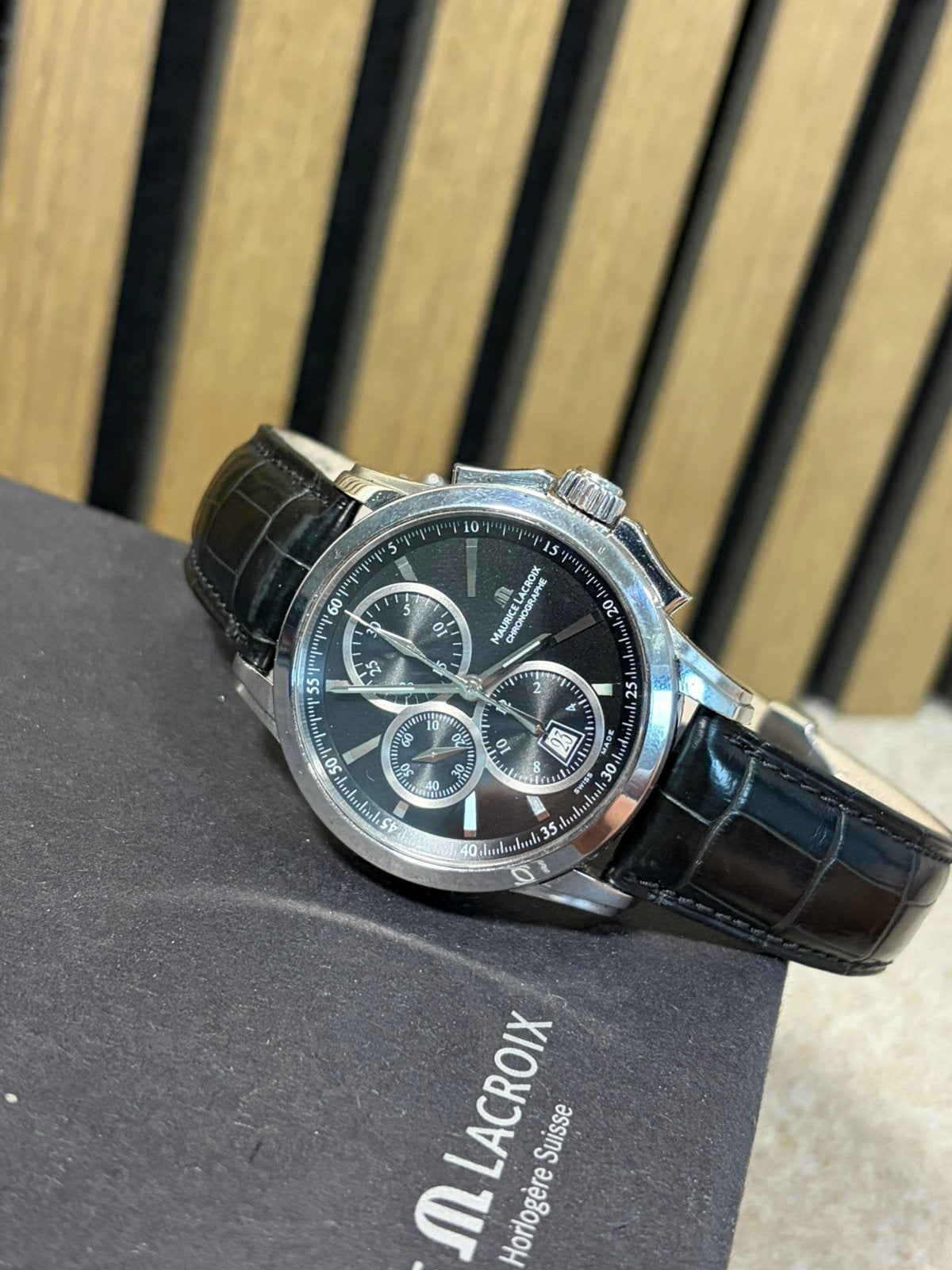 Maurice Lacroix chronograph, Ophalen of Verzenden, Zo goed als nieuw, Leer, Overige merken