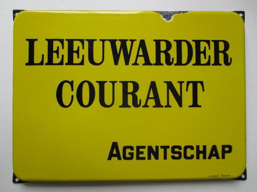 Emaille bord, Agentschap Leeuwarder Courant., Verzamelen, Ophalen of Verzenden, Zo goed als nieuw, Reclamebord
