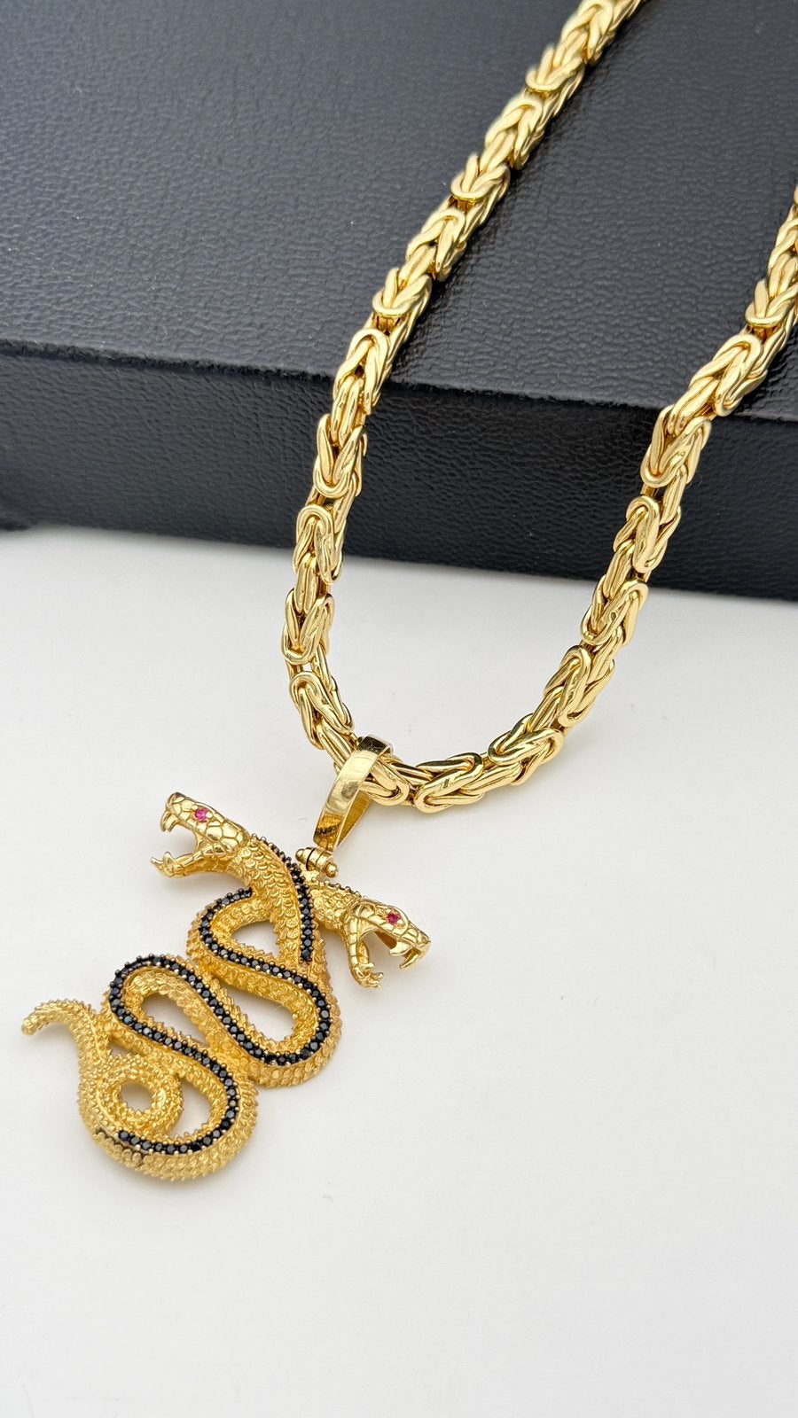 14 karaat goud koningsketting met slangen hanger 65 cm, Met hanger, Nieuw, Ophalen of Verzenden, Nvt