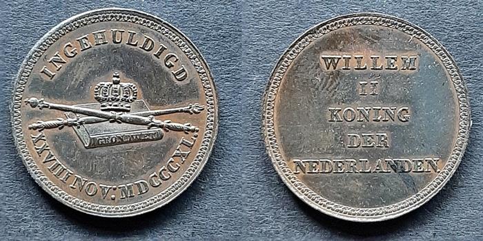 Bronzen inhuldigingspenning  Willem II 1840, Postzegels en Munten, Verzenden, Brons, Nederland