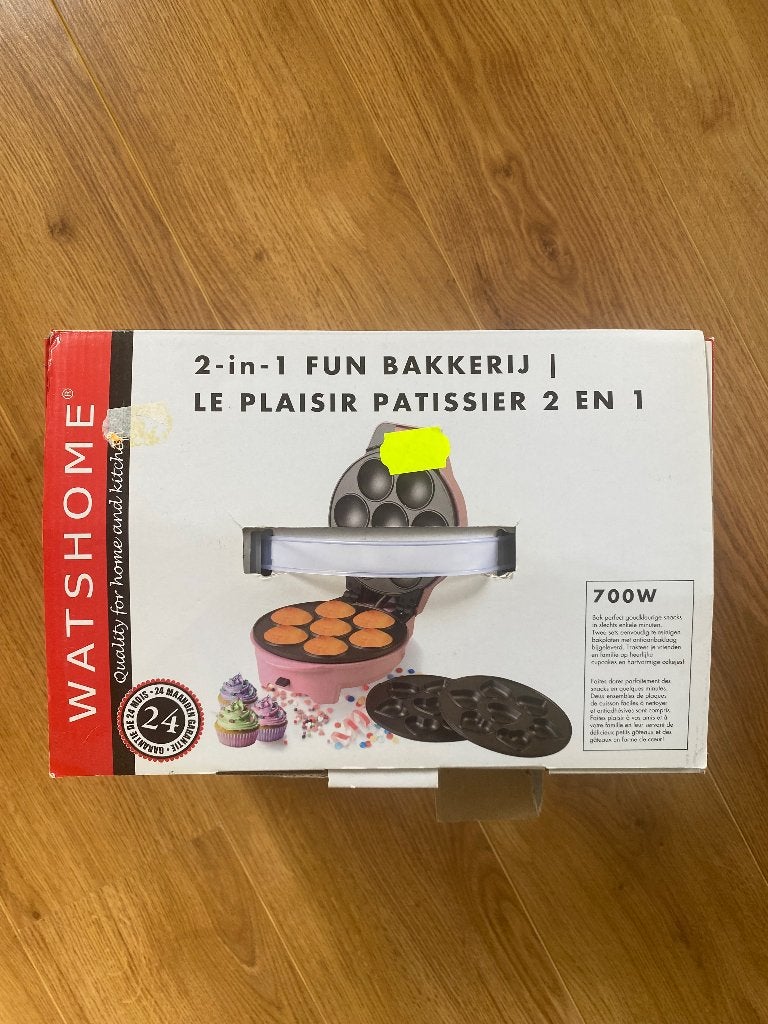 WATSHOME 2-in-1 Fun Bakkerij - Cupcake & Pannenkoekenmaker, Ophalen, Uitneembare platen, Zo goed als nieuw