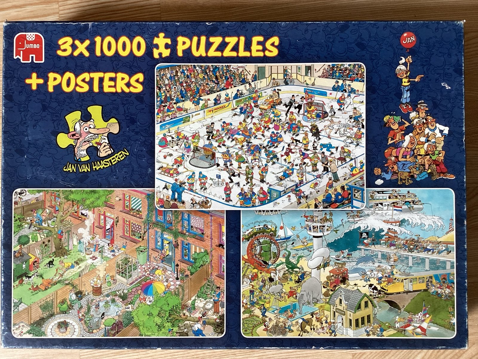 Jan van Haasteren 3x 1000 stukjes puzzels + posters, Ophalen, Meer dan 1500 stukjes, Zo goed als nieuw, Legpuzzel