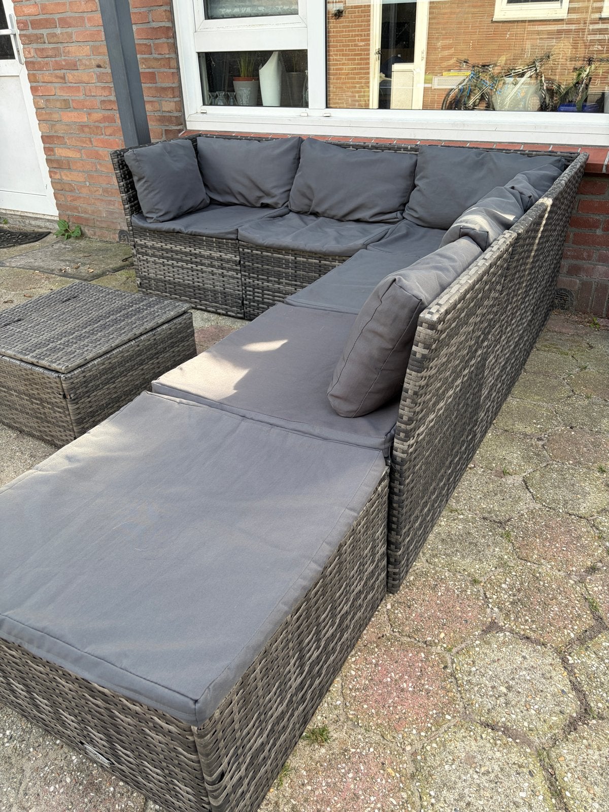 Wicker Loungeset met Kussens - Grijs, Ophalen, 6 zitplaatsen, Zo goed als nieuw, Loungeset