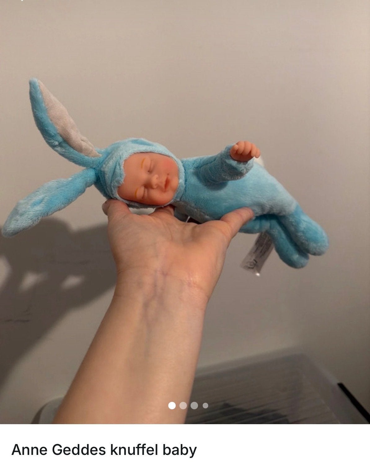 Anne Geddes knuffel baby in konijnenpak - Zo goed als nieuw, Overige merken, Overige karakters, Blauw, Konijn