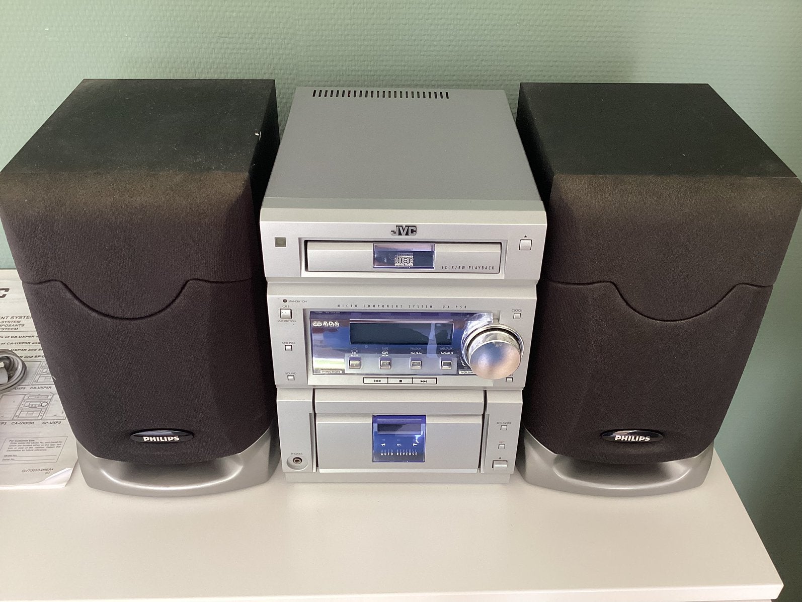 Mini stereoset JVC met Philips boxen., Audio, Tv en Foto, Ophalen, Gebruikt, JVC, Tuner of Radio
