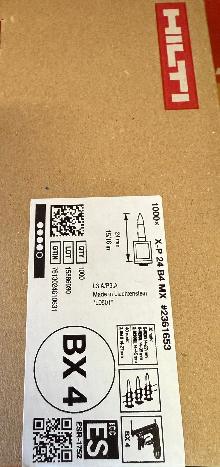 Hilti BX4 nails nagels, Doe-het-zelf en Verbouw, Ophalen of Verzenden, Zo goed als nieuw, Minder dan 50 mm, Spijkers