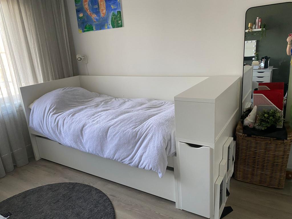 Ikea flaxa bed/ bedbank / met onderbed. Wit, Huis en Inrichting, Ophalen, 90 cm, Eenpersoons, Wit