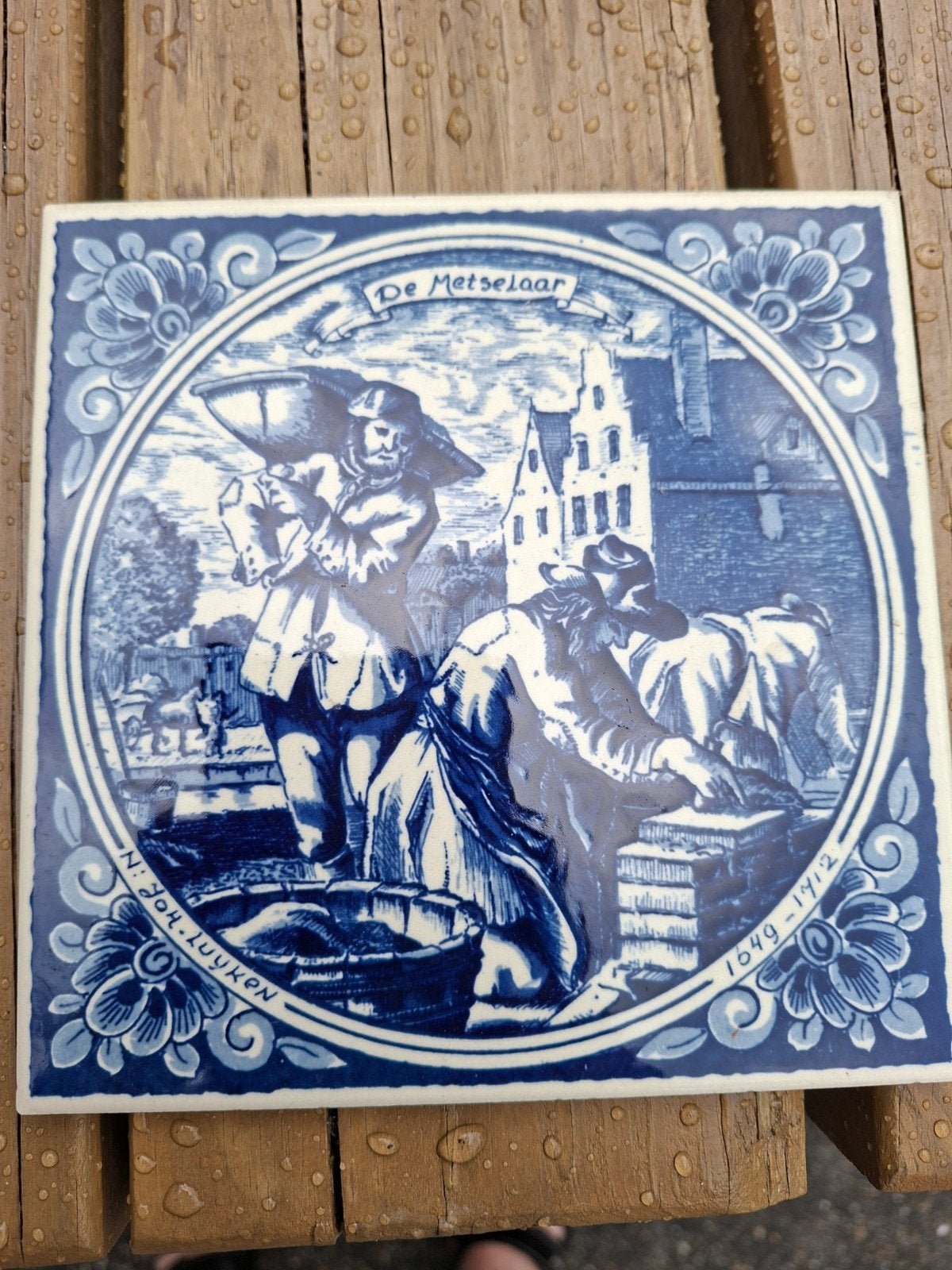 Beroepentegel delfs blauw De Metselaar 15x15, Antiek en Kunst, Ophalen
